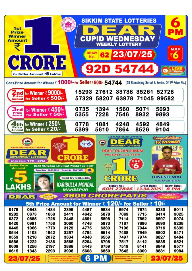 Lottery Result Today July 23, 2025