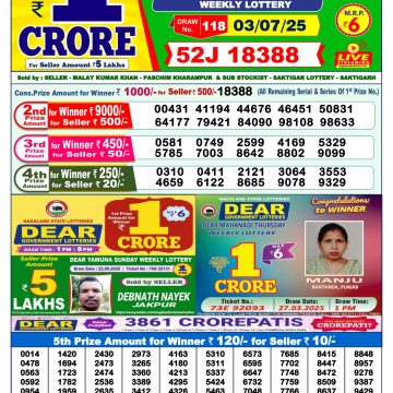 Lottery Result Today July 3, 2025