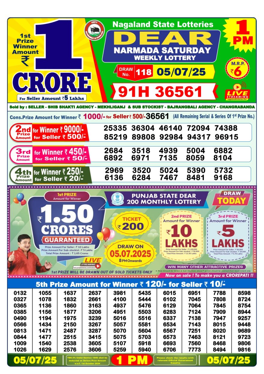Lottery Result Today July 5, 2025