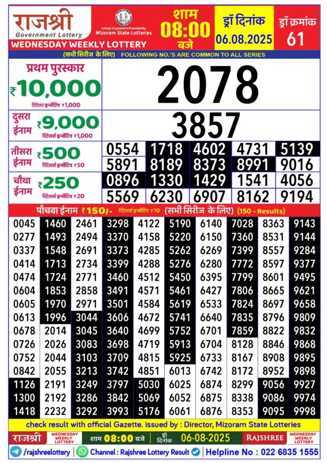 Lottery Result Today August 6, 2025