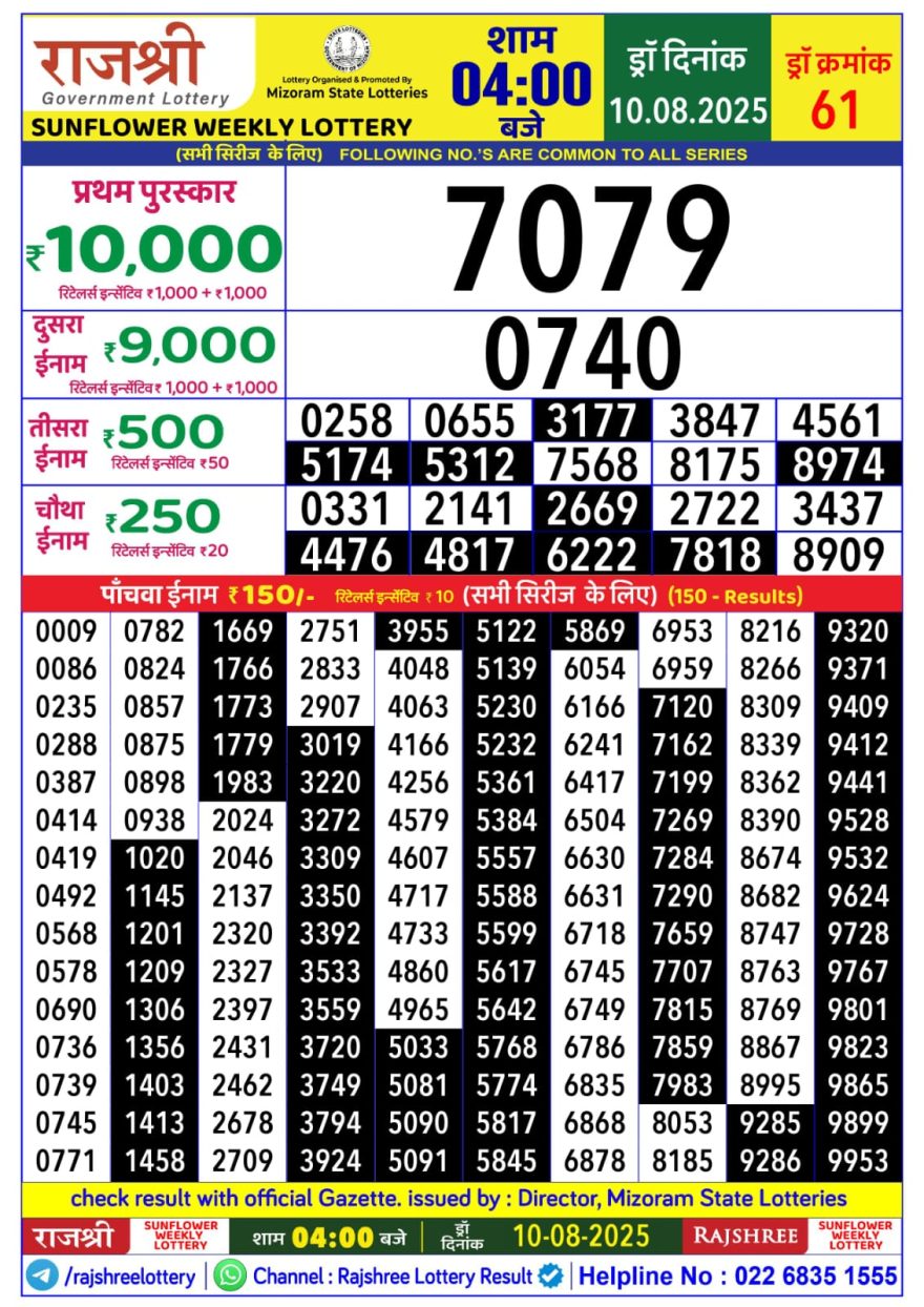 Lottery Result Today August 10, 2025