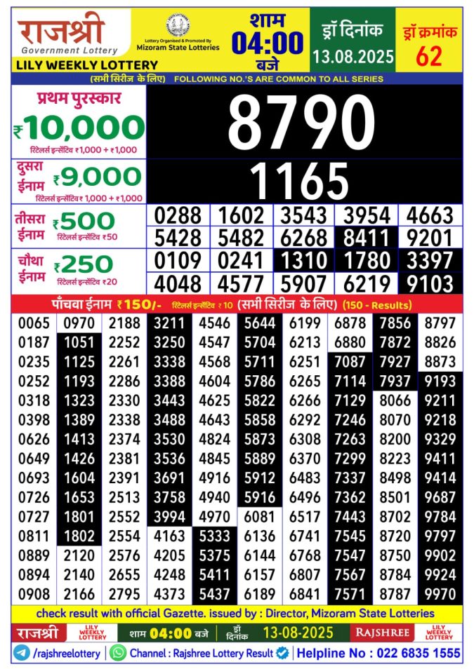 Lottery Result Today August 13, 2025
