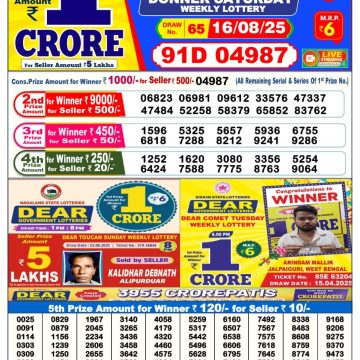 Lottery Result Today August 16, 2025