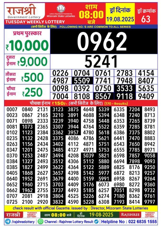 Lottery Result Today August 19, 2025
