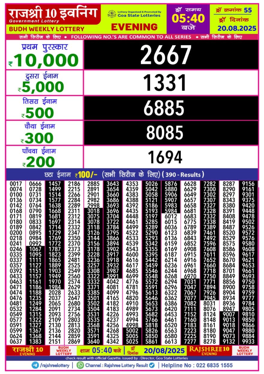 Lottery Result Today August 20, 2025