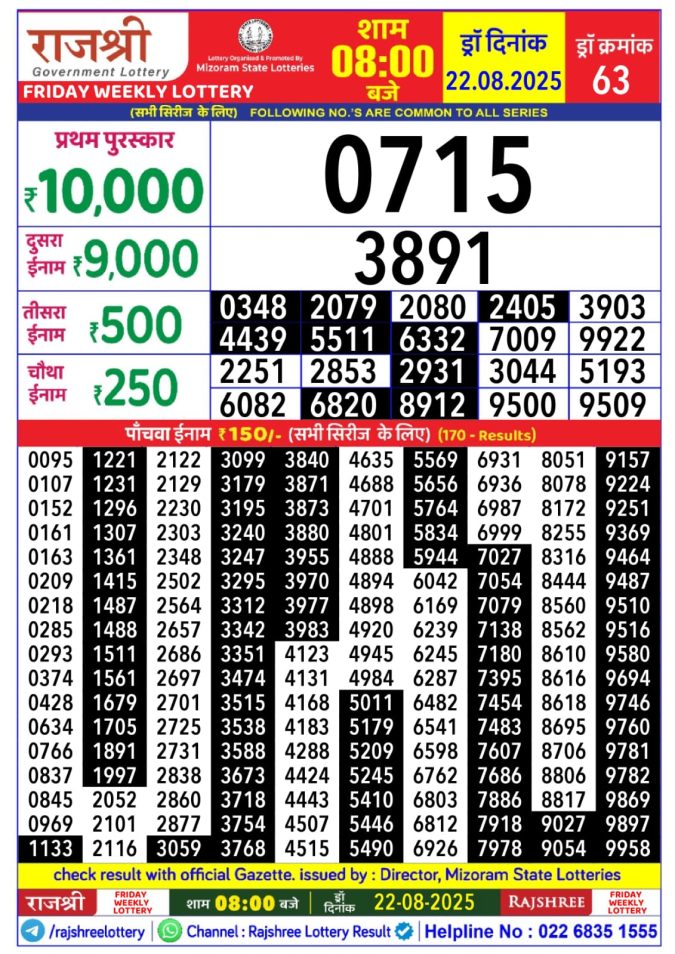 Lottery Result Today August 22, 2025