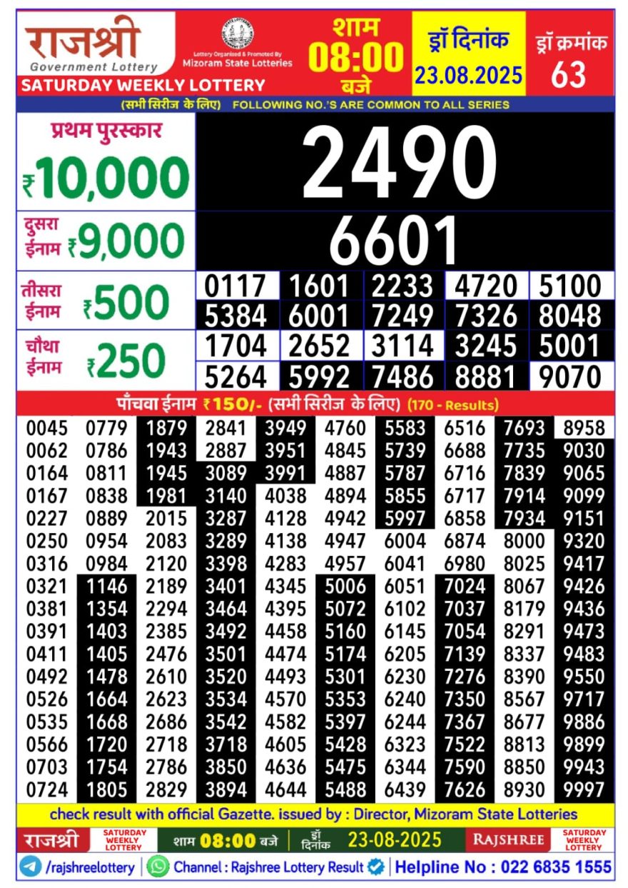 Lottery Result Today August 23, 2025