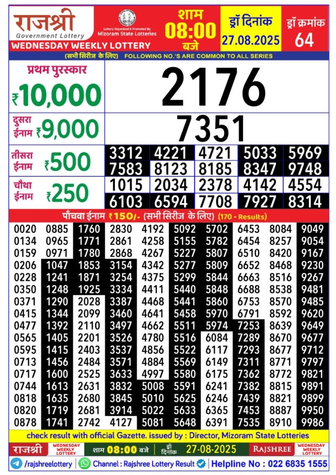 Lottery Result Today August 27, 2025