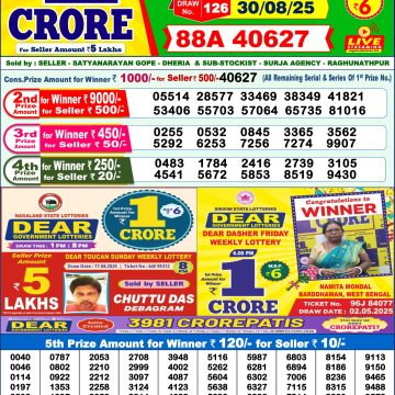 Lottery Result Today August 30, 2025