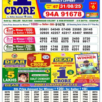 Lottery Result Today August 31, 2025