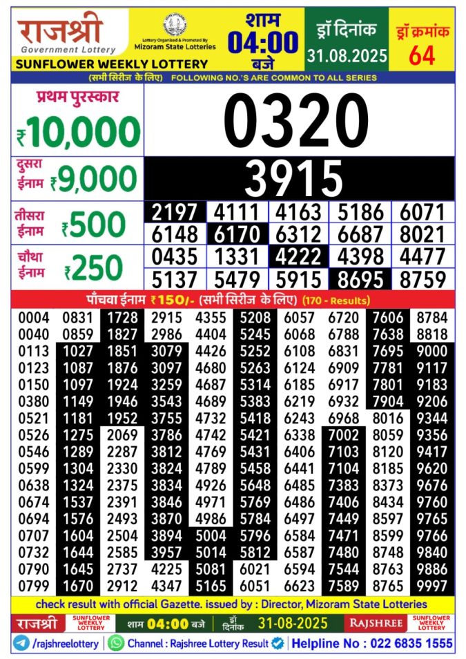 Lottery Result Today August 31, 2025