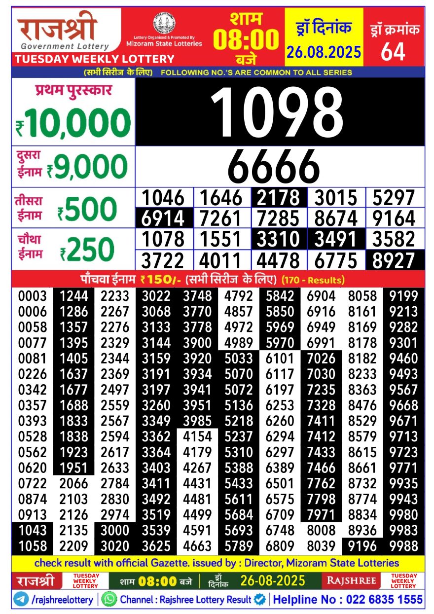 Lottery Result Today August 26, 2025