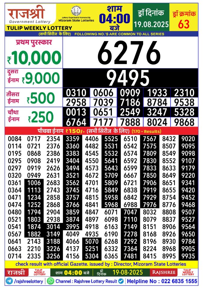 Lottery Result Today August 19, 2025