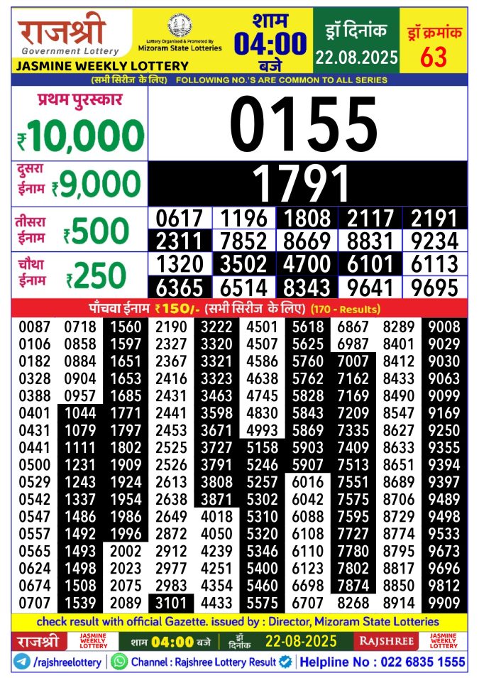 Lottery Result Today August 22, 2025