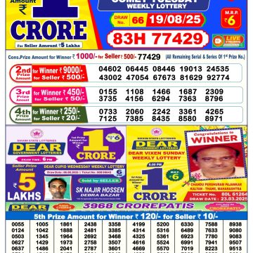 Lottery Result Today August 19, 2025