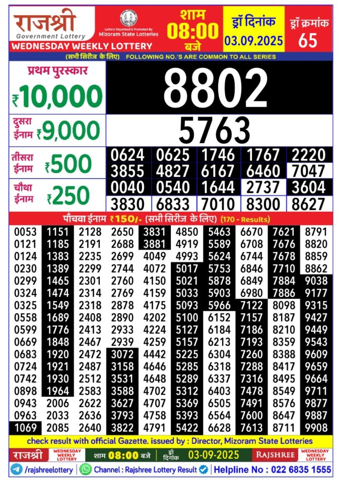 Lottery Result Today September 3, 2025