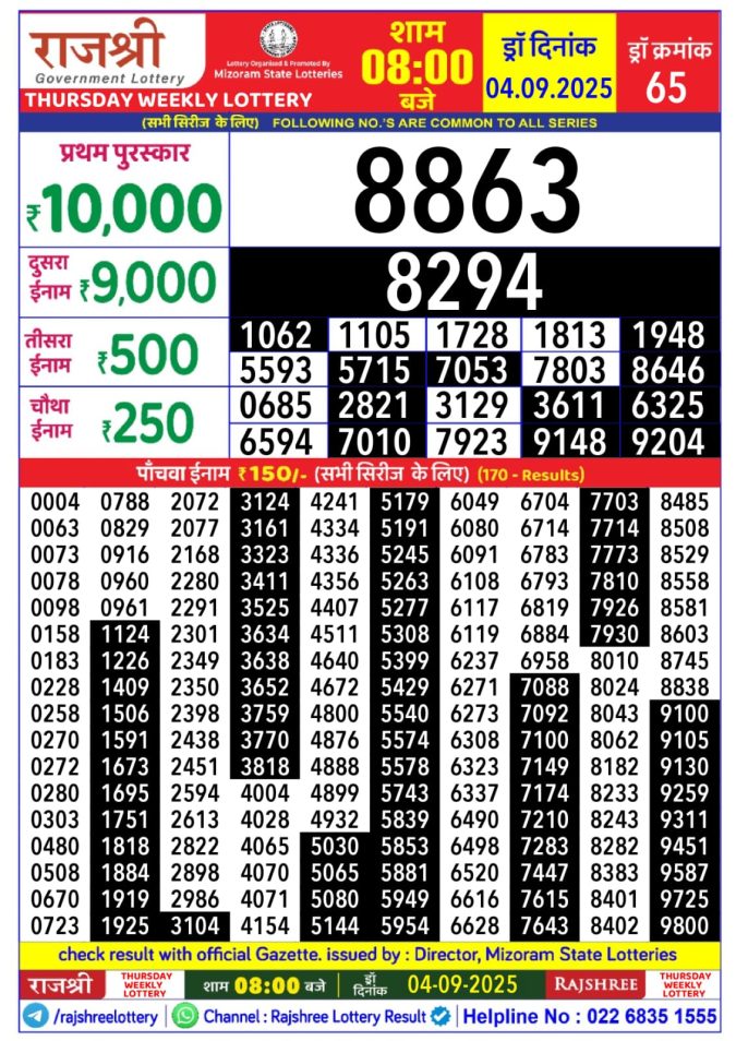 Lottery Result Today September 4, 2025