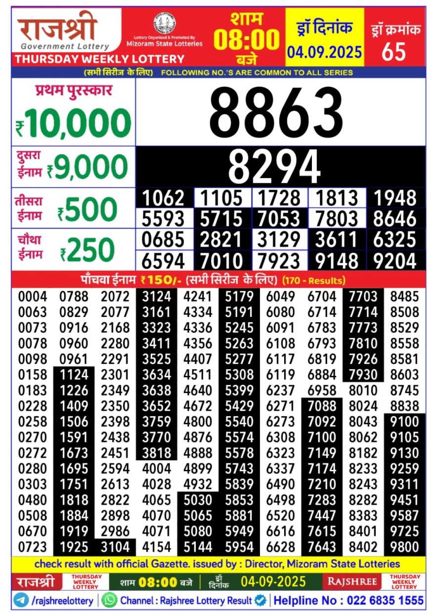 Lottery Result Today September 4, 2025