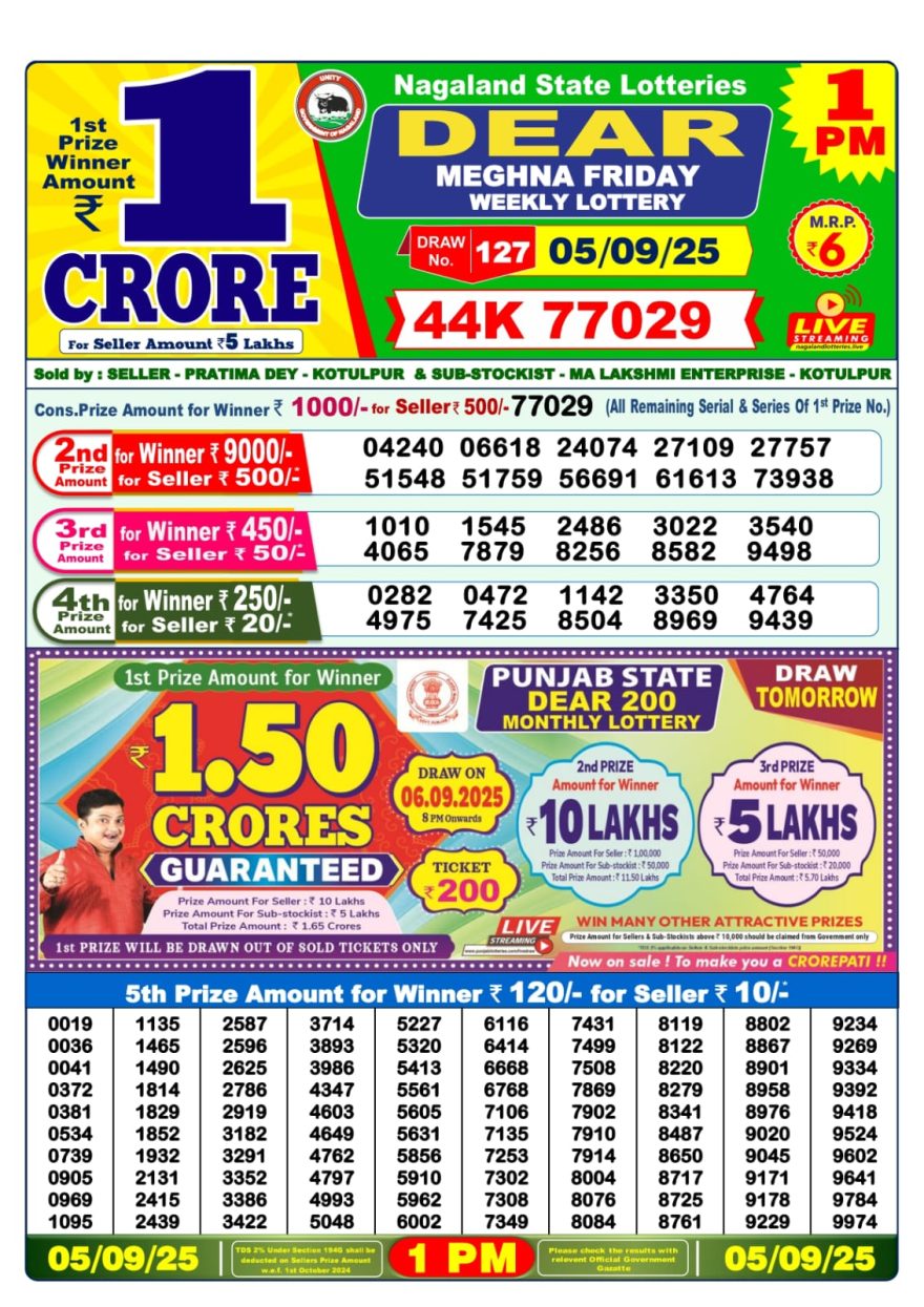 Lottery Result Today September 5, 2025
