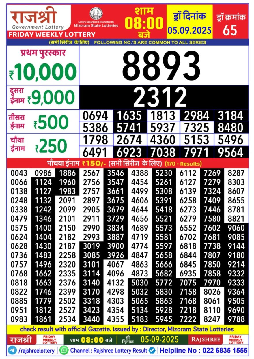Lottery Result Today September 5, 2025