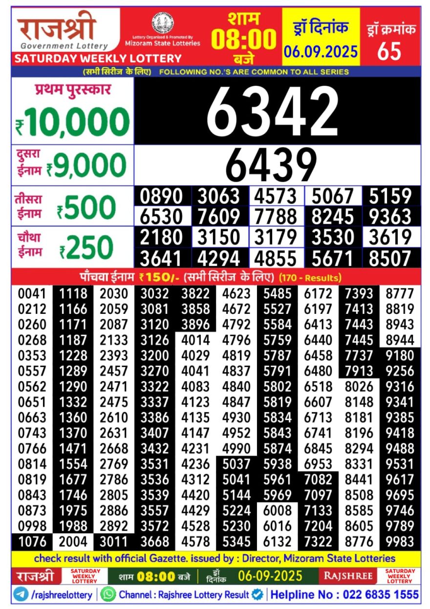 Lottery Result Today September 6, 2025