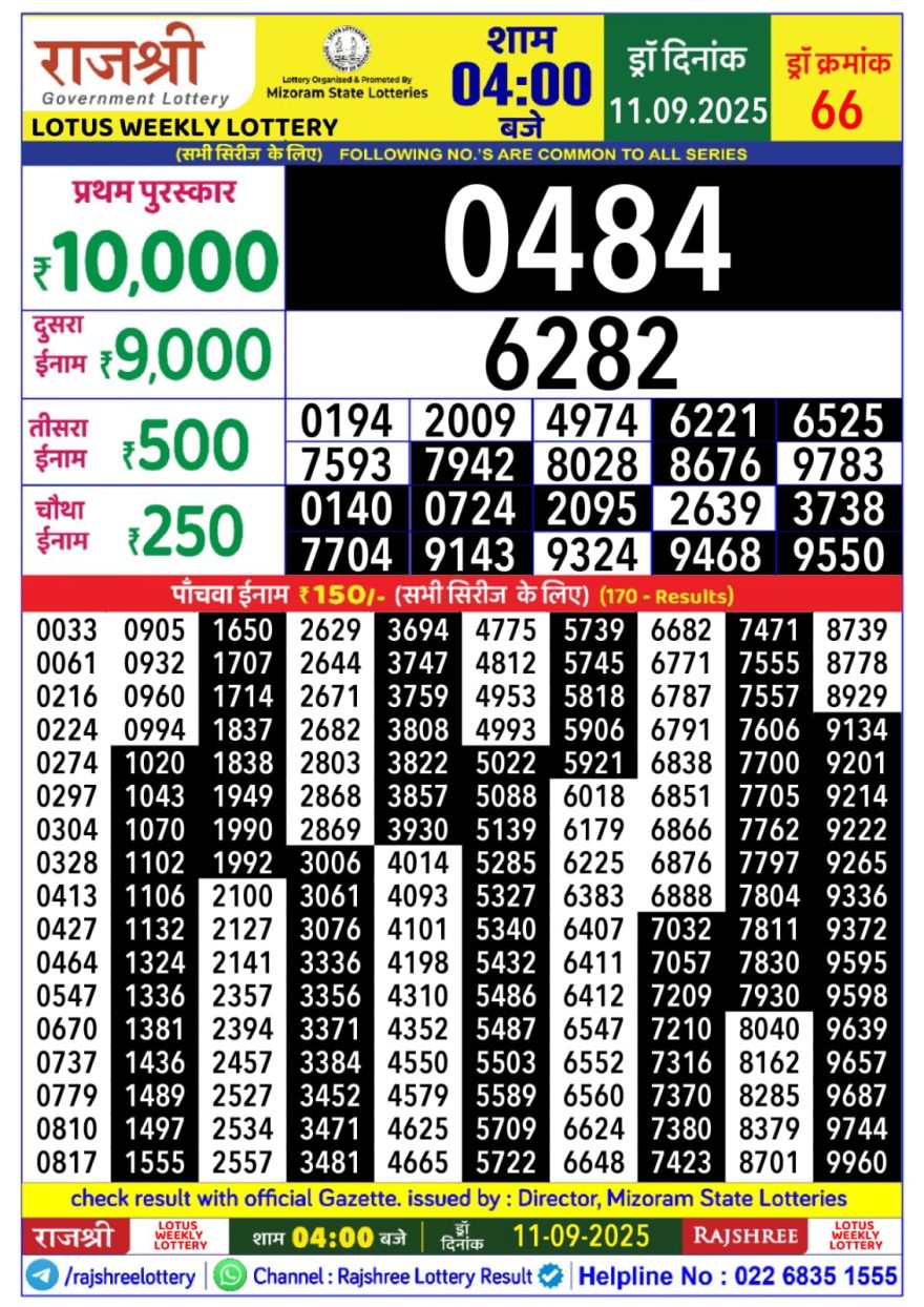 Lottery Result Today September 11, 2025