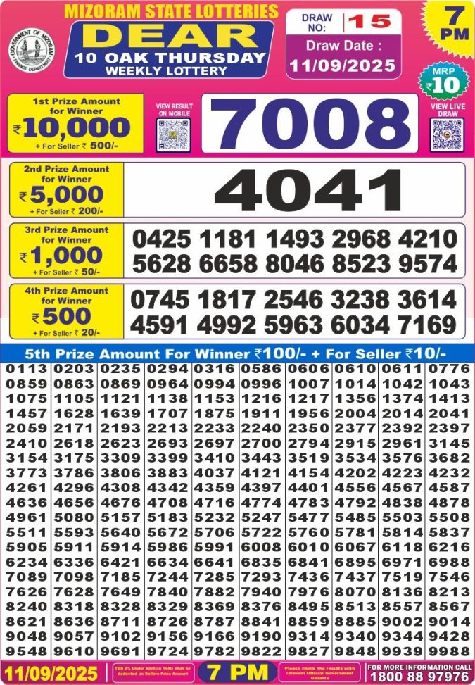 Lottery Result Today September 11, 2025