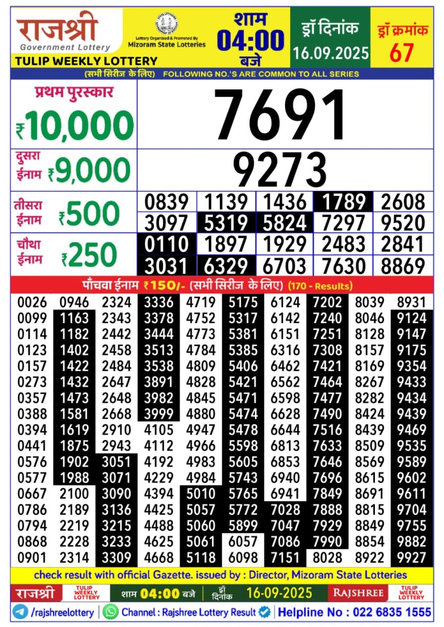 Lottery Result Today September 16, 2025