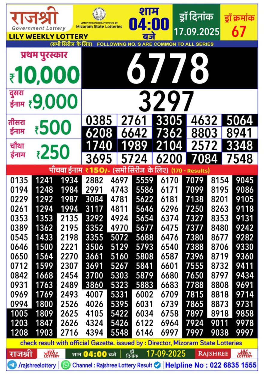 Lottery Result Today September 17, 2025