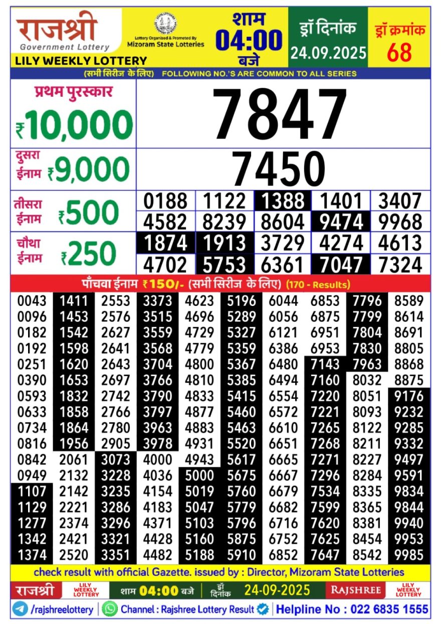 Lottery Result Today September 24, 2025