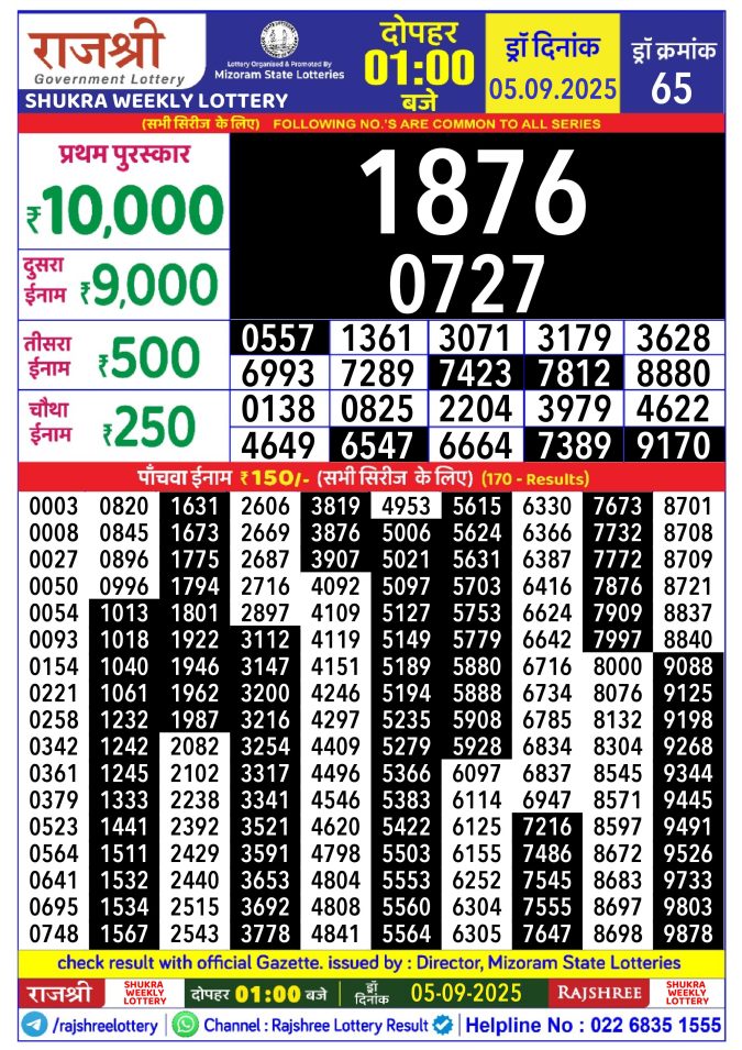 Lottery Result Today September 5, 2025