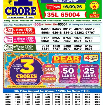 Lottery Result Today September 16, 2025
