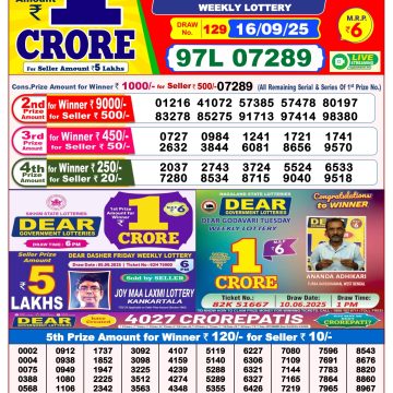 Lottery Result Today September 16, 2025