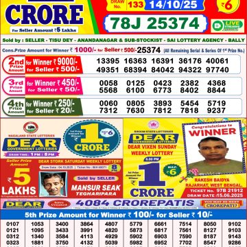 Lottery Result Today October 14, 2025