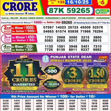 Lottery Result Today October 16, 2025