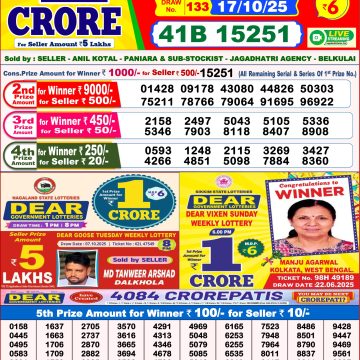 Lottery Result Today October 17, 2025