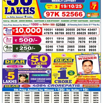 Lottery Result Today October 19, 2025
