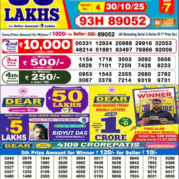 Lottery Result Today October 30, 2025