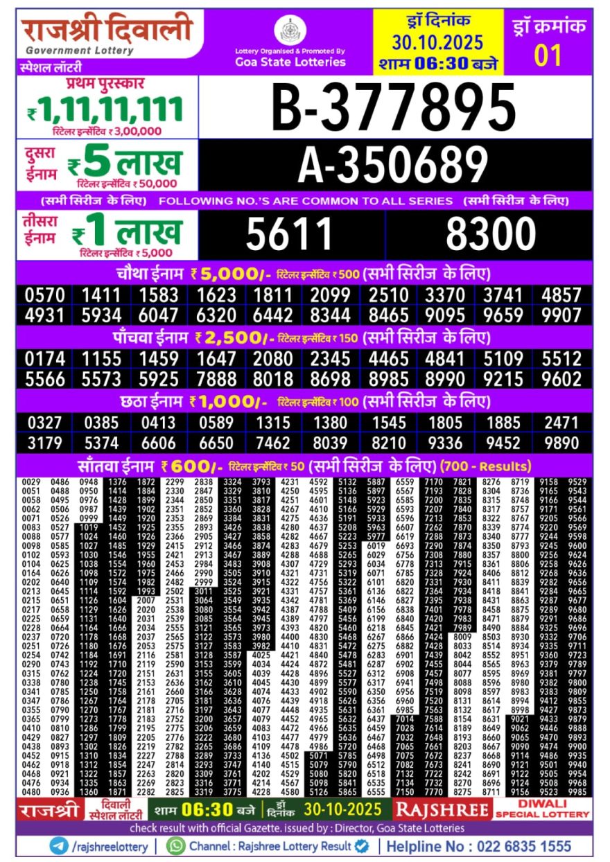 Lottery Result Today October 30, 2025