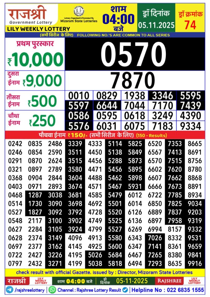 Lottery Result Today November 5, 2025
