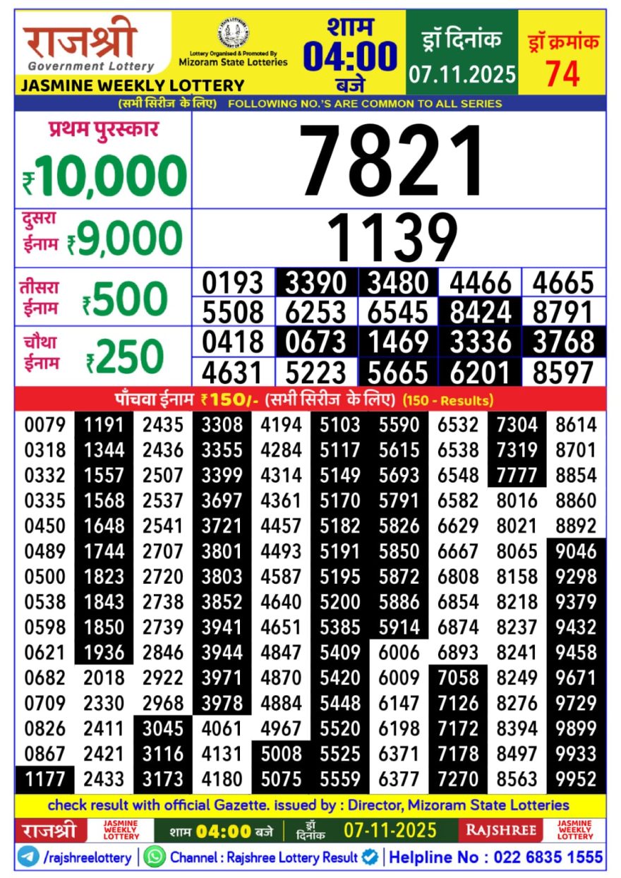 Lottery Result Today November 7, 2025