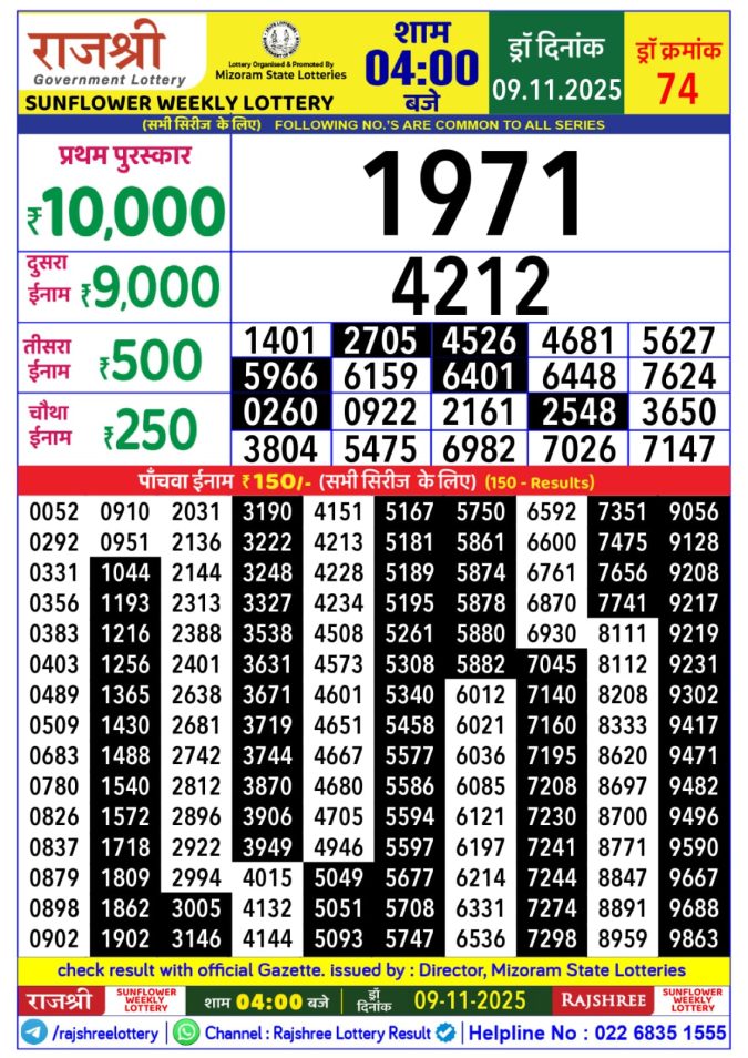 Lottery Result Today November 9, 2025
