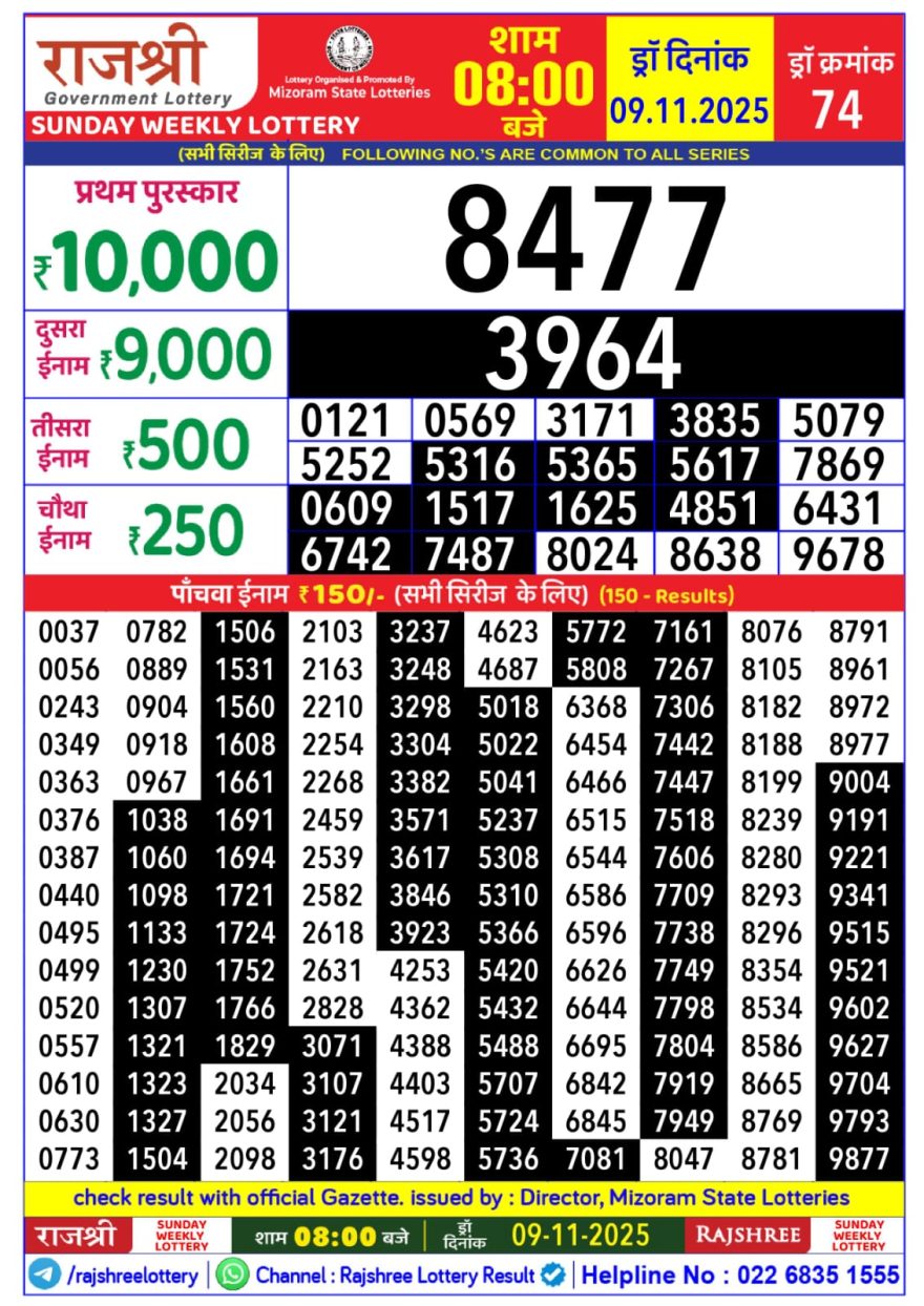 Lottery Result Today November 9, 2025