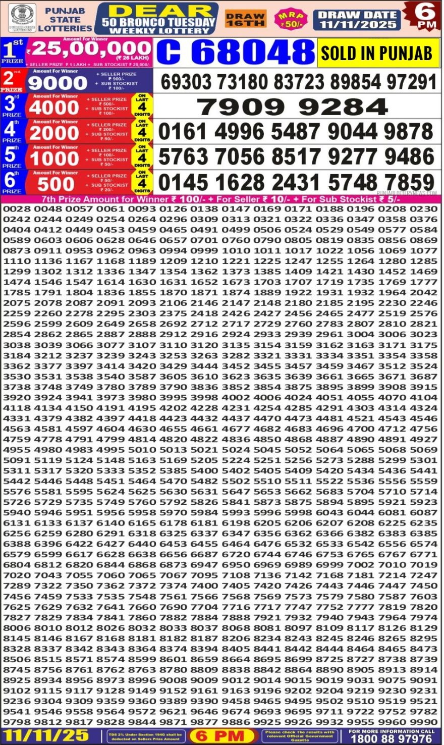 Lottery Result Today November 11, 2025