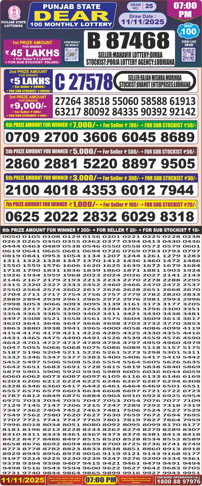 Lottery Result Today November 11, 2025