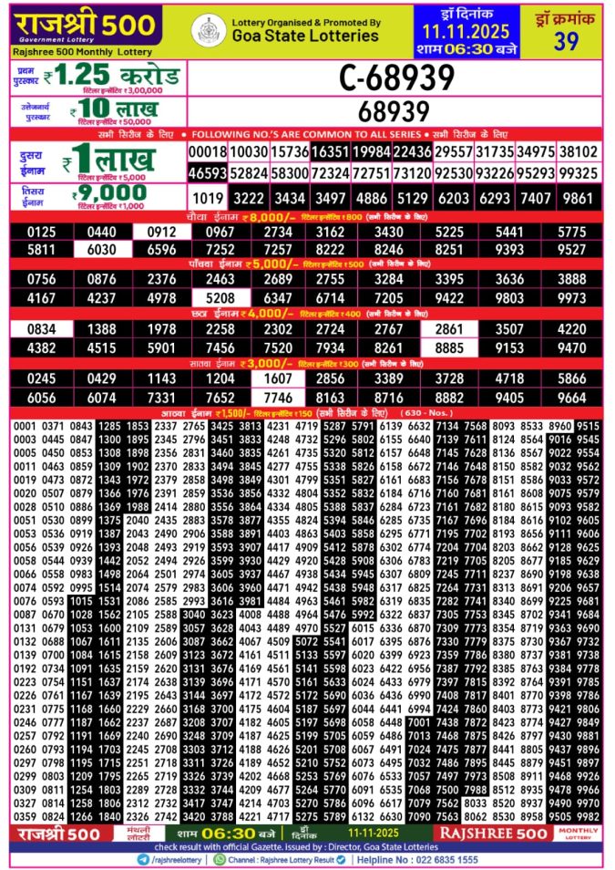 Lottery Result Today November 11, 2025