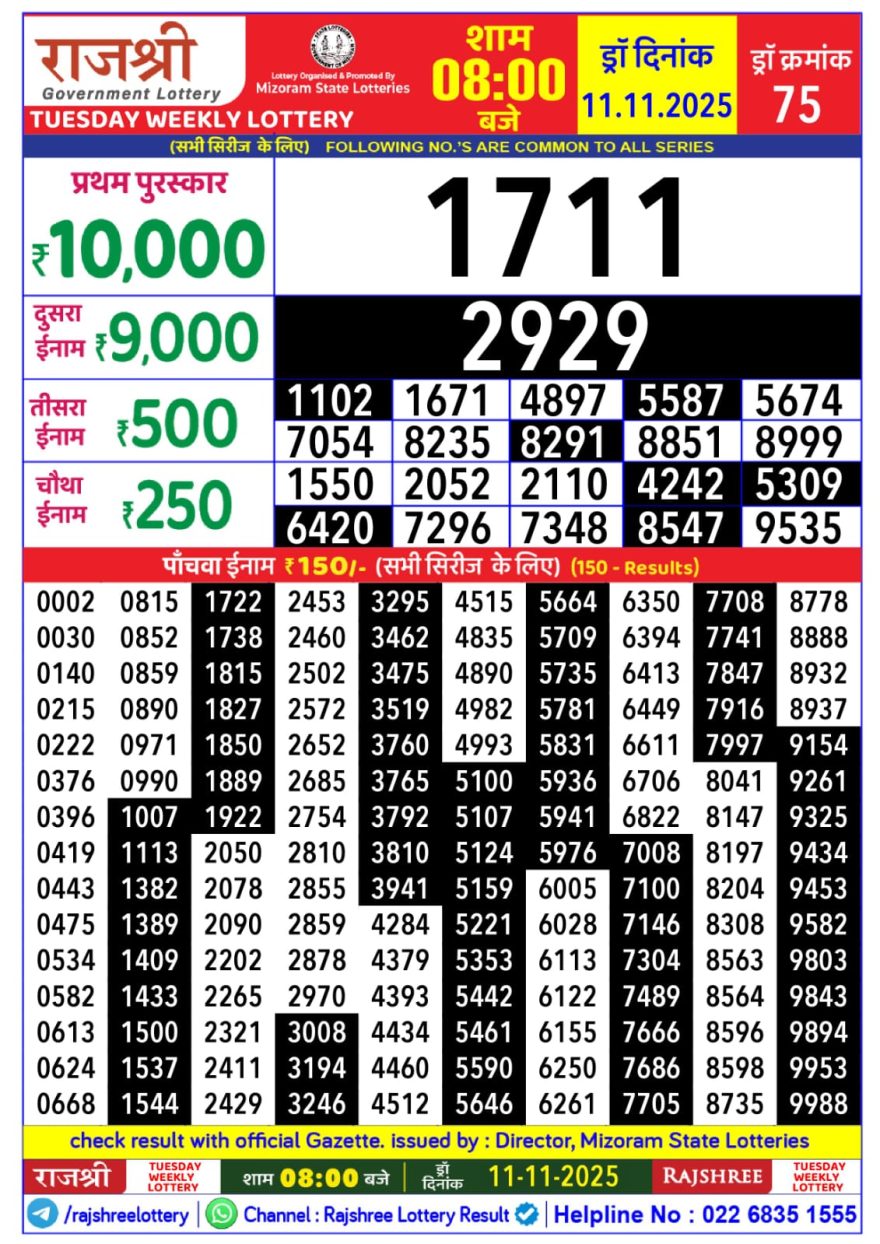 Lottery Result Today November 11, 2025