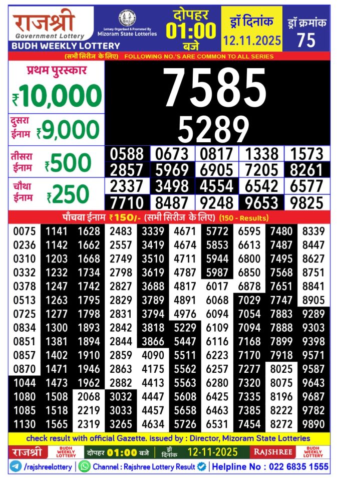 Lottery Result Today November 12, 2025