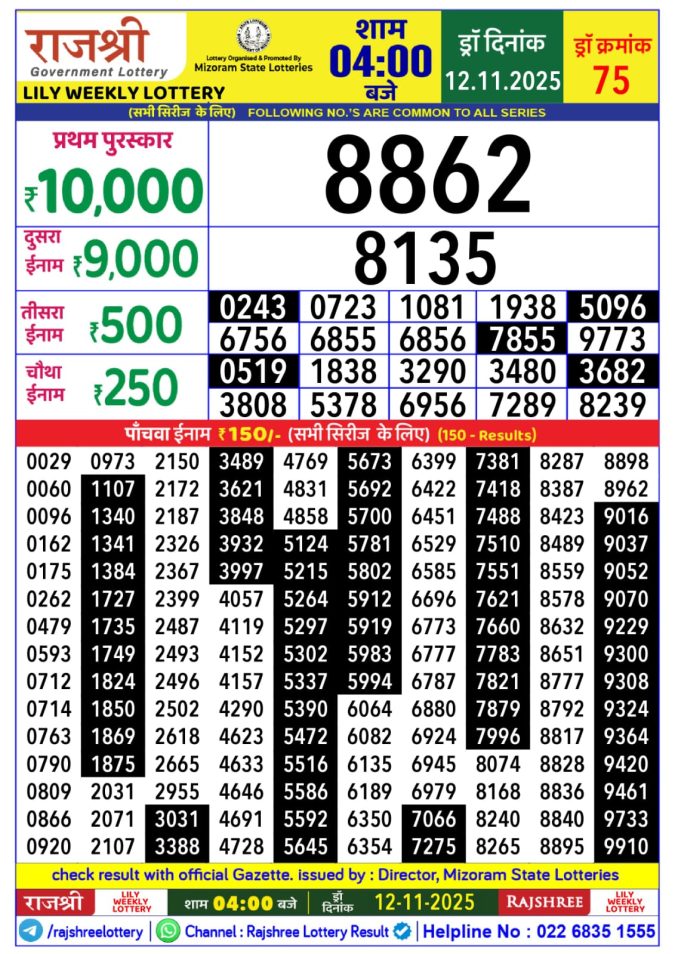 Lottery Result Today November 12, 2025