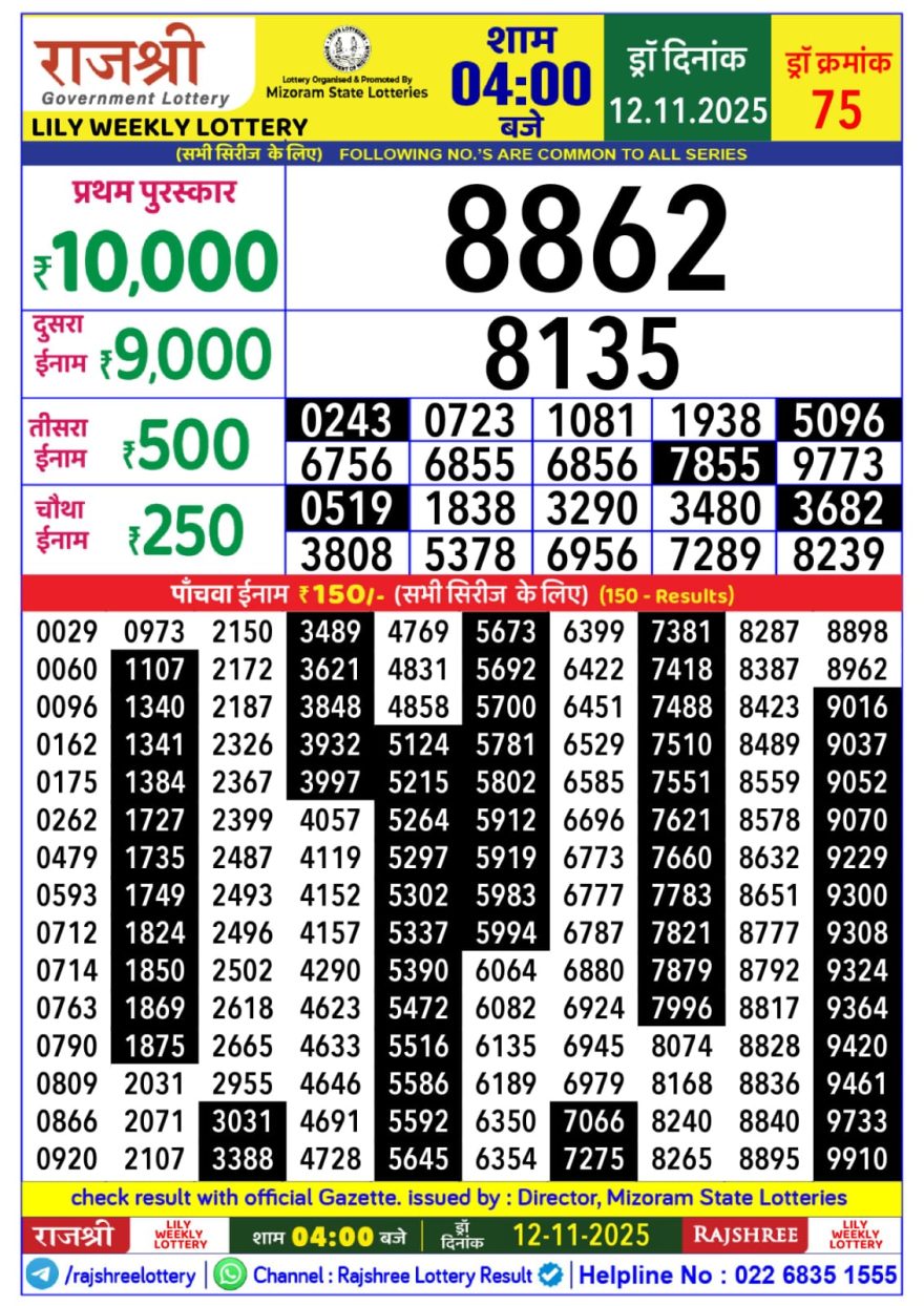 Lottery Result Today November 12, 2025